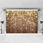 Lofaris Gold Glitter Strip Brown Wooden Christmas Backdrop